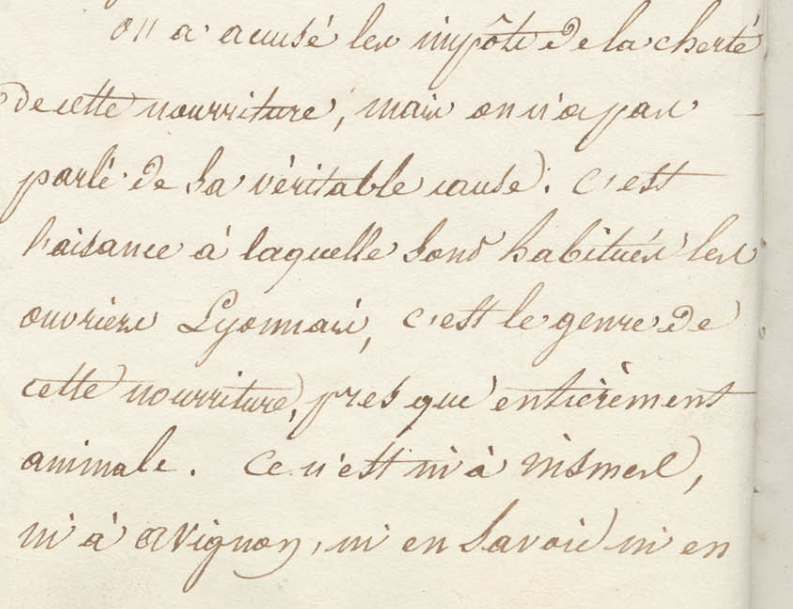 Extrait du rapport du 27 novembre 1833 : l’alimentation des ouvriers lyonnais (AML, 4II/1).